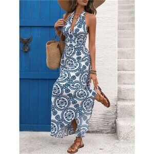 Printed Halter Neck Maxi Dress